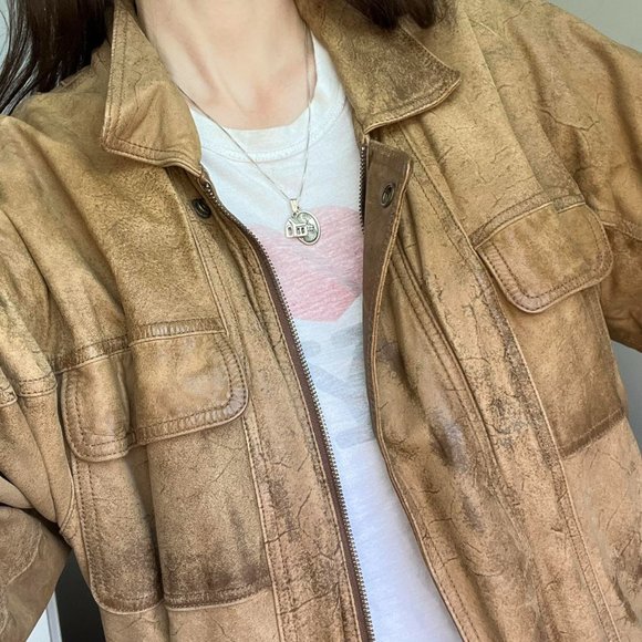 Vintage Y2K brown leather bomber jacket - Picture 9 of 13